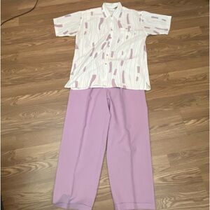 Virgola Uomo  Women 2  Piece Set Button Up  Shirt  XL Pleated Pants Waist 40